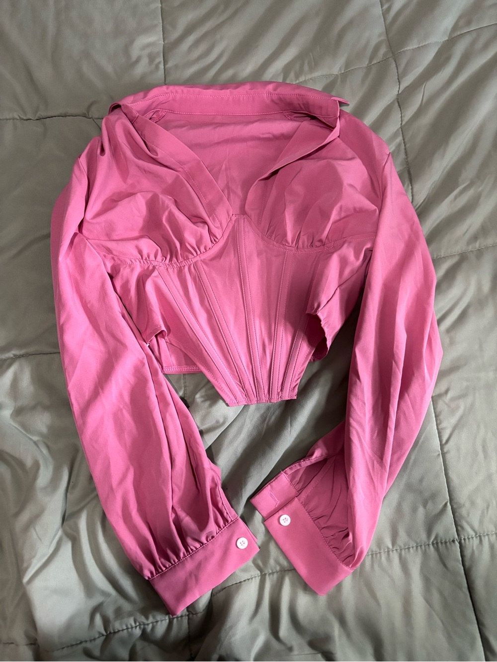 Pink Long-Sleeve Structured Corset Top